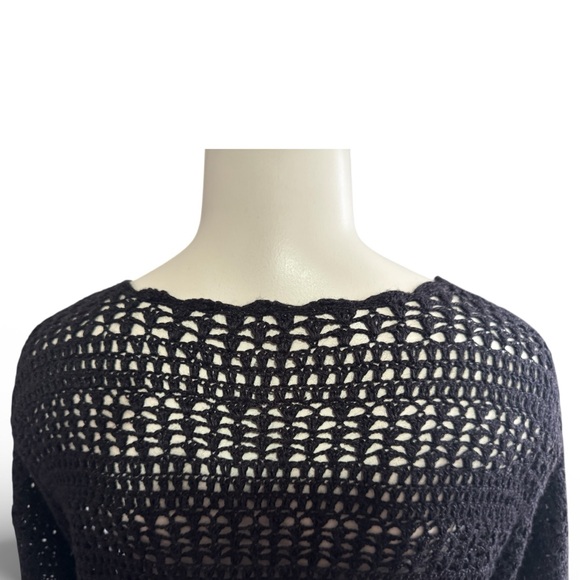 Vintage Teddi Black Crochet Floral Cardigan - Cottagecore Boho Sweater - Women L - Picture 4 of 8